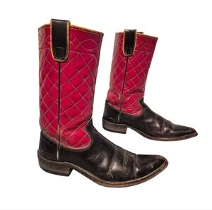 1960's Texas Boot Co. Stovepipe Red/Black Leather Rockabilly Cowboy Boots